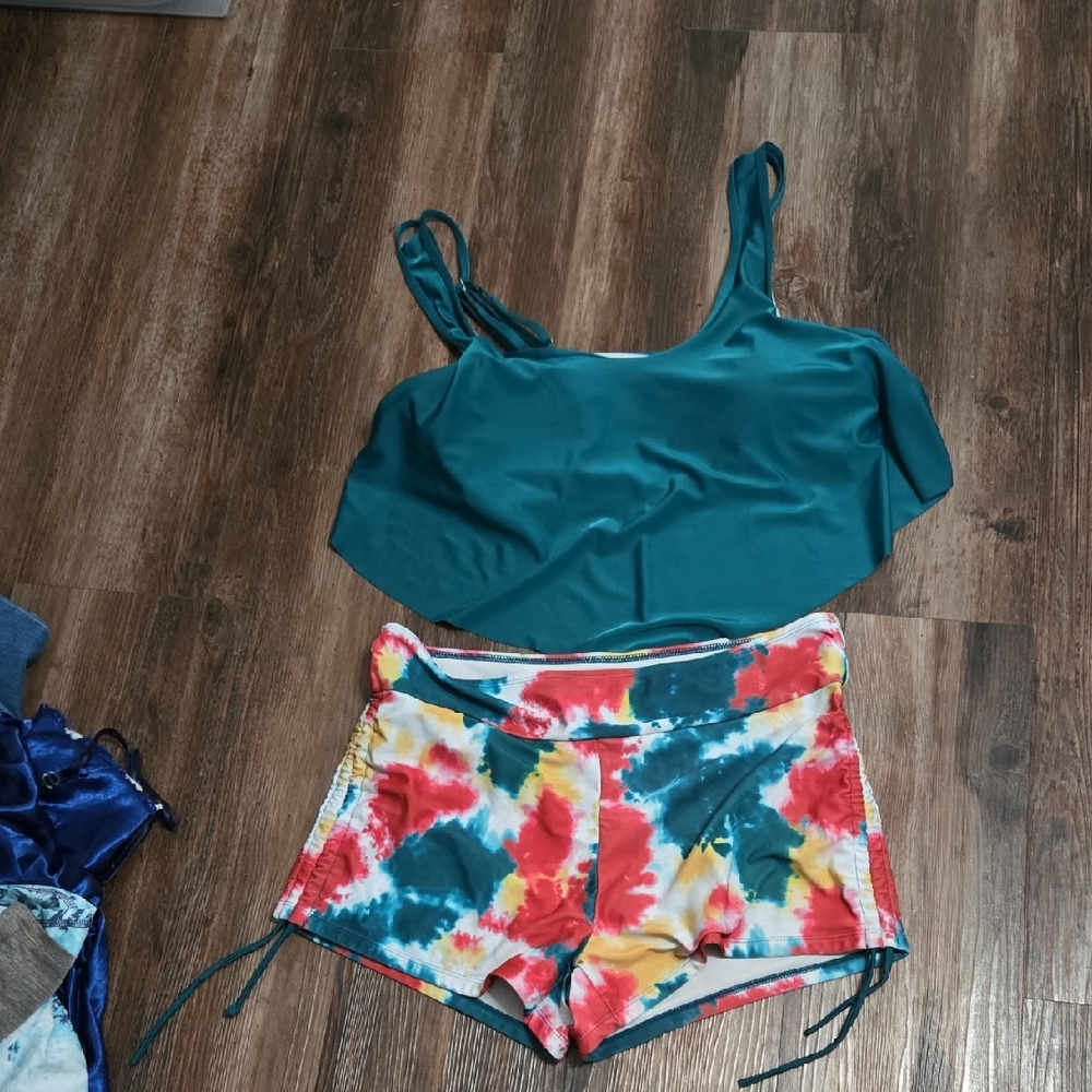 Vibrant Teal and Tie-Dye Bikini Set